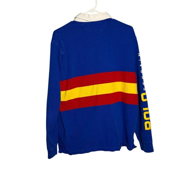 Ralph Lauren Polo Country Rugby Shirt L/S Blue Yellow Red Stripes Terrain Logo - Picture 7 of 7